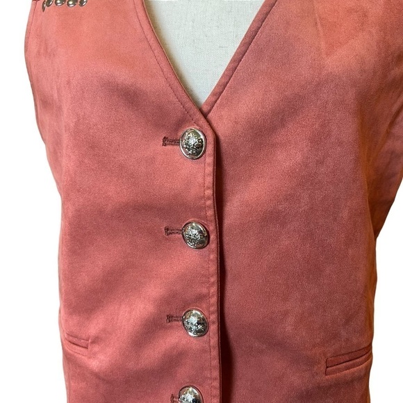 MOTF Embellished Western Mauve Silver Vest Medium Faux Suede Festival Southwest - Picture 5 of 10